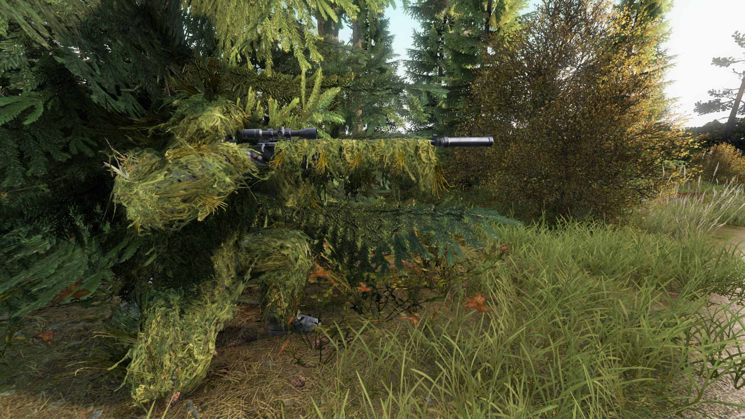 DayZ player in a ghillie suit on KarmaKrew