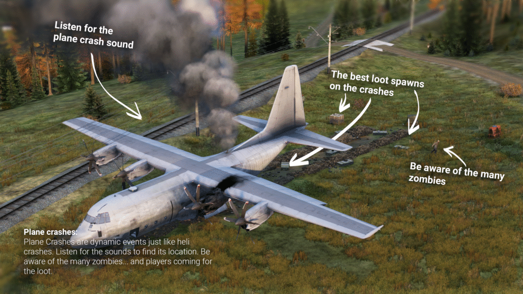 A crashed plane in DayZ. A dynamic event.