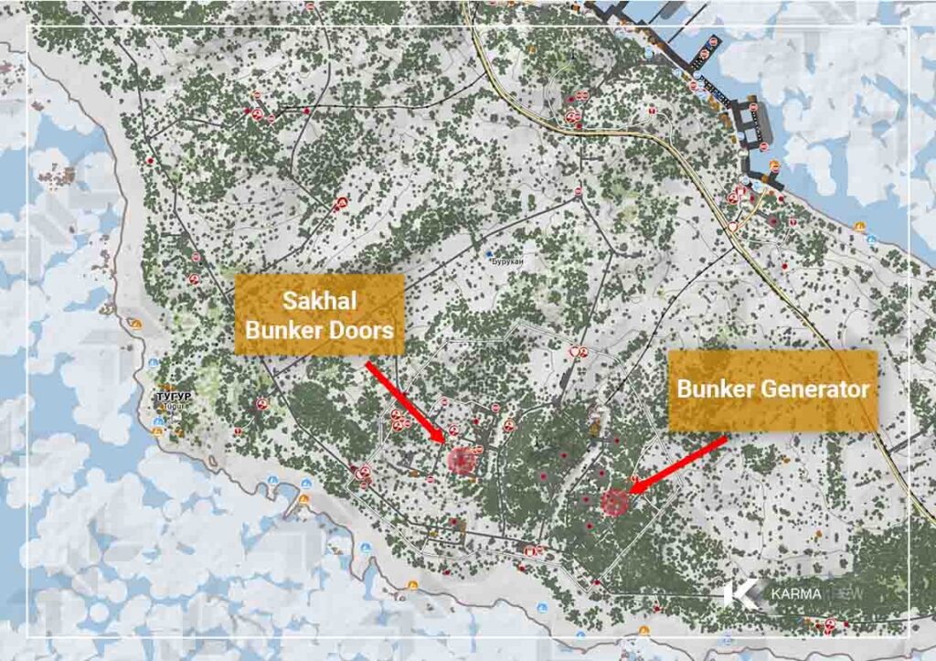 Bunker doors and bunker generator locations on DayZ Sakhal.